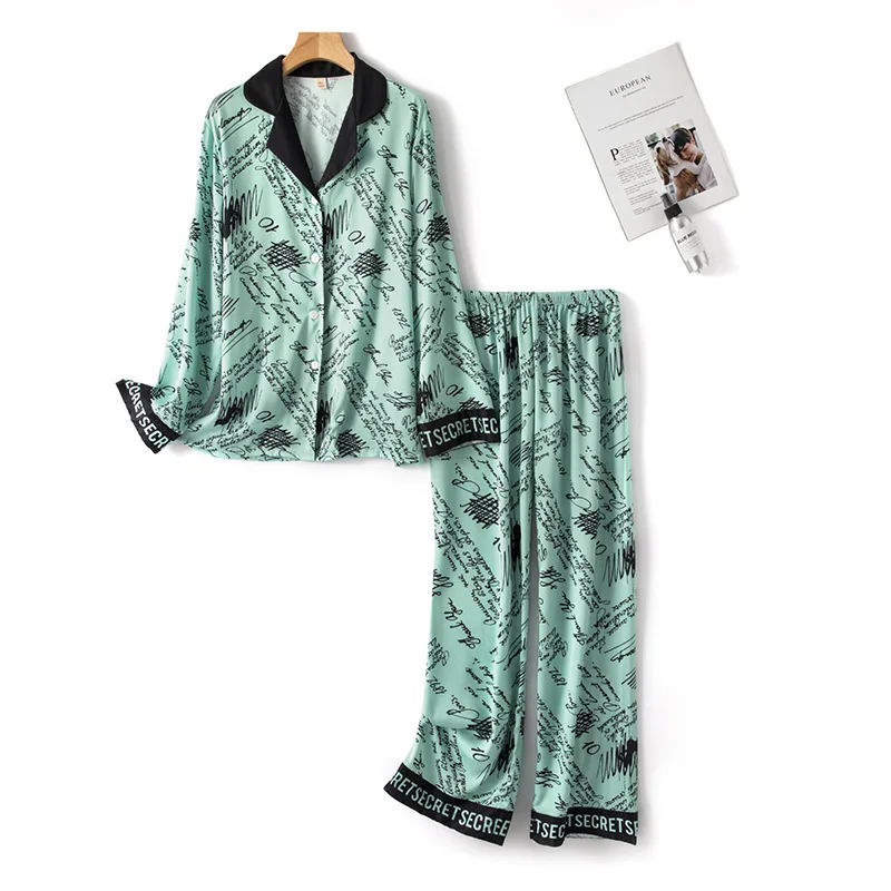 M-XL Women Rayon 2PCS Shirt&Pant Pajamas Sets Sexy Turn-down Collar Pyjamas Suit Sleepwear Underwear Print Letter Home Nightwear
M-XL Women Rayon 2PCS Shirt&Pant Pajamas Sets Sexy Turn-down Collar Pyjamas Suit Sleepwear Underwear Print Letter Home Nightwear