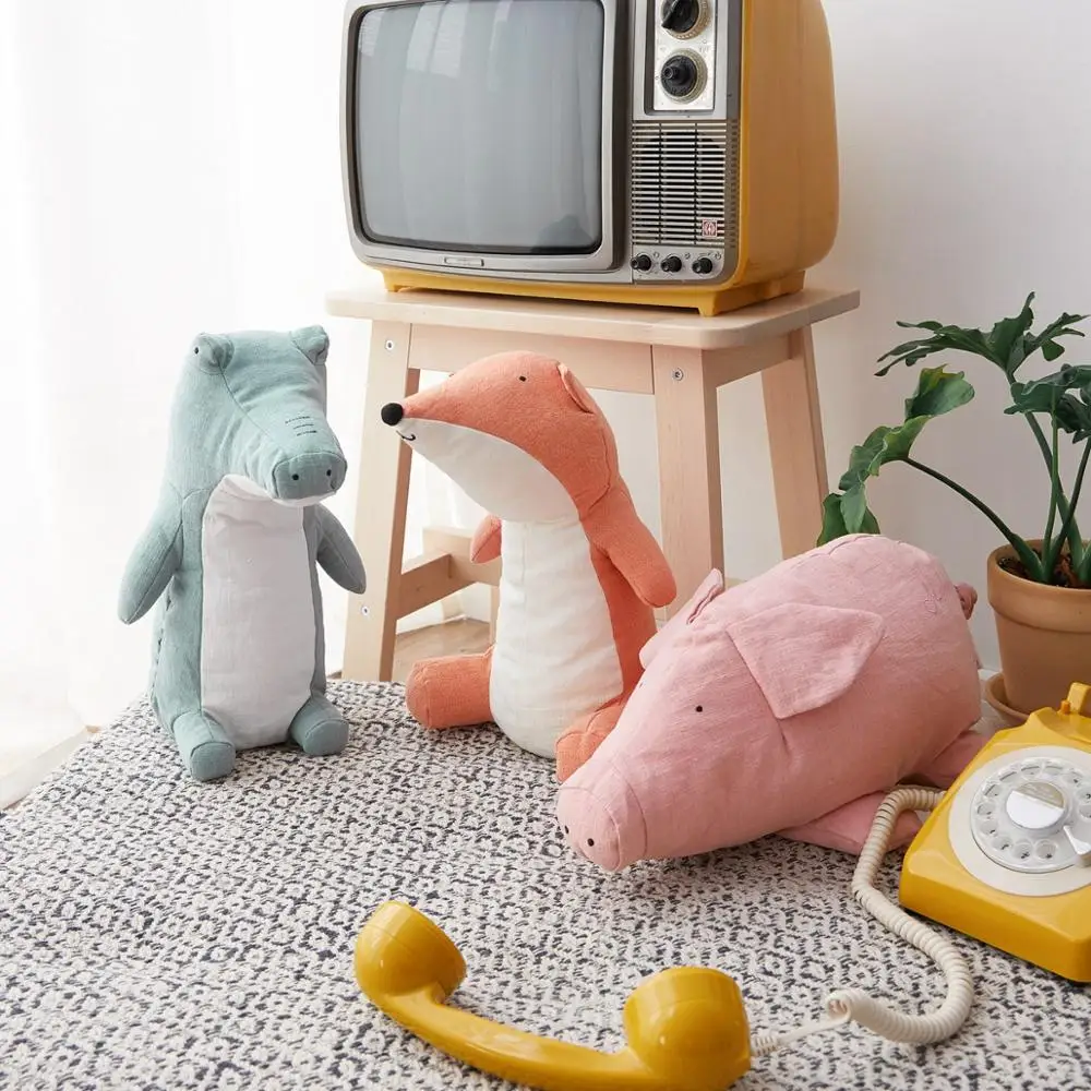 Nooer льняная Детская кукла для сна Kawaii мягкая лиса розовая свинка крокодил Мягкие