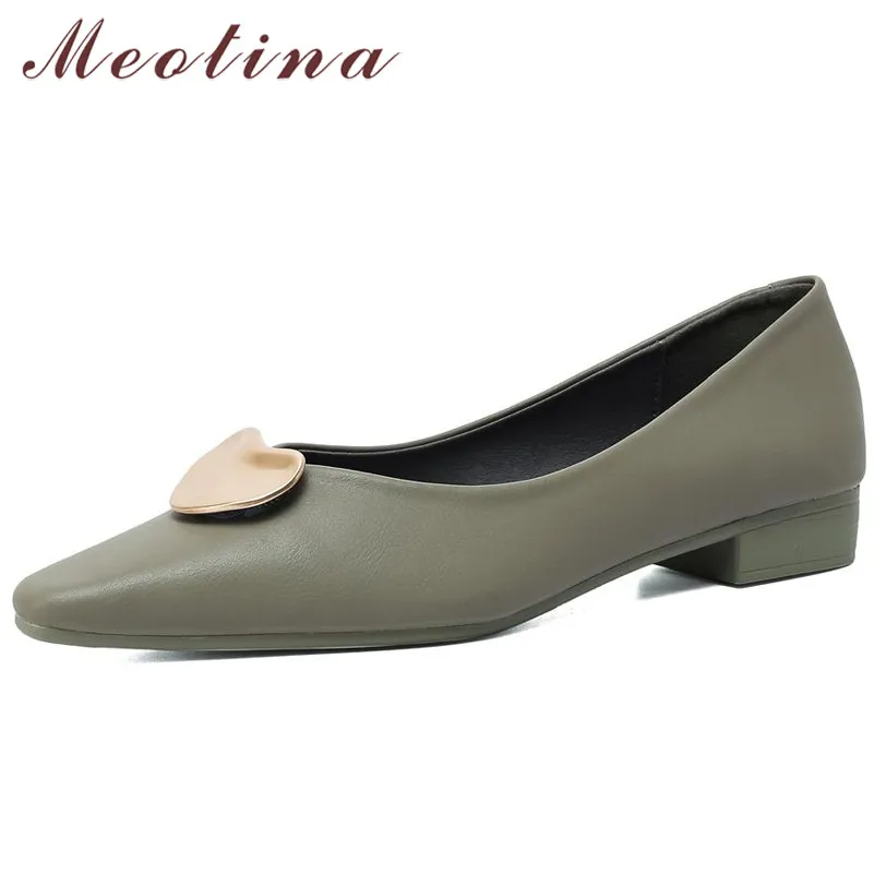 

Женские туфли с острым носком Meotina, туфли из натуральной кожи на толстом каблуке, с металлическим украшением, весенняя обувь, размеры 41