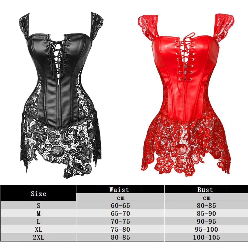 Corset With Skirt PU Leather Bustier For Women Lace Vintage Corset with Skirts
Corset With Skirt PU Leather Bustier For Women Lace Vintage Corset with Skirts