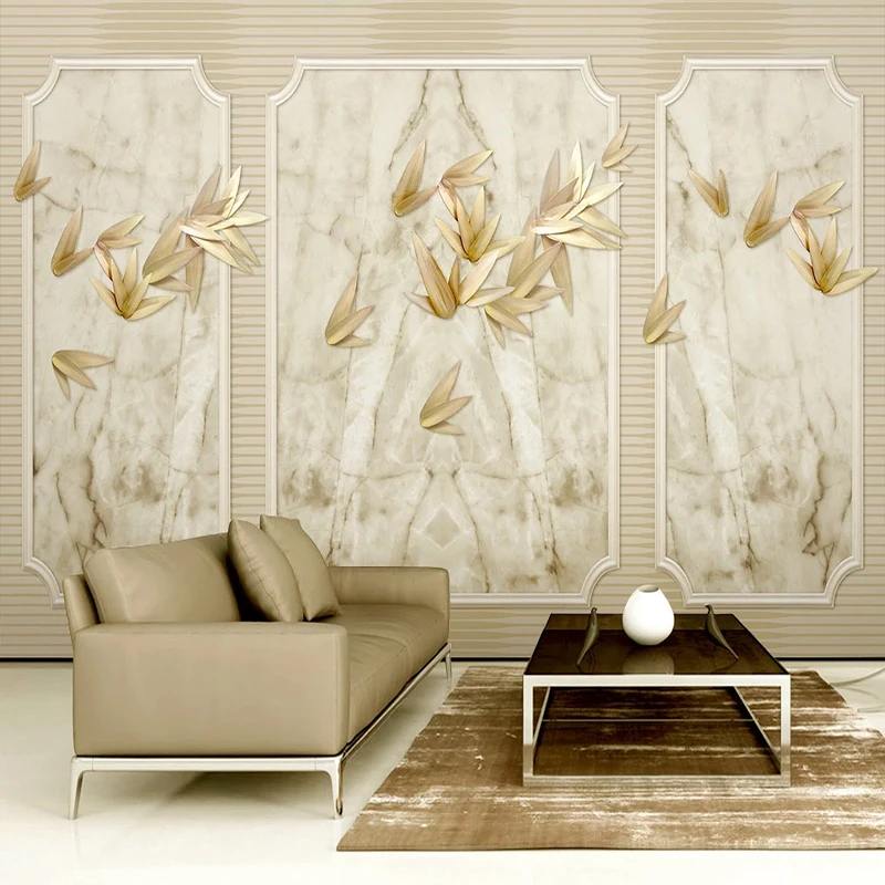 

Пользовательские фотообои мраморная текстура 3D стерео золотые бамбуковые листья Фреска гостиная телевизор самоклеящиеся водостойкие нак...