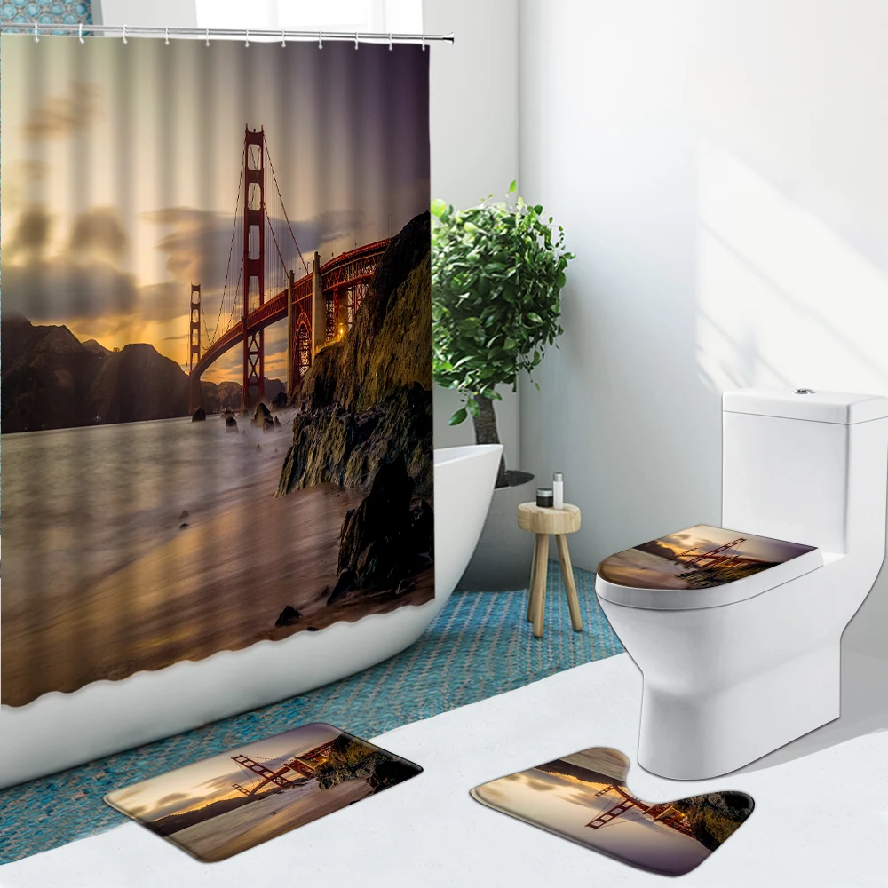 Golden Gate Bridge Mountain Shower Curtain City Scenery Non-Slip Flannel Rugs Toilet Cover Bath Mat Bathroom Set Indoor Decor
Golden Gate Bridge Mountain Shower Curtain City Scenery Non-Slip Flannel Rugs Toilet Cover Bath Mat Bathroom Set Indoor Decor