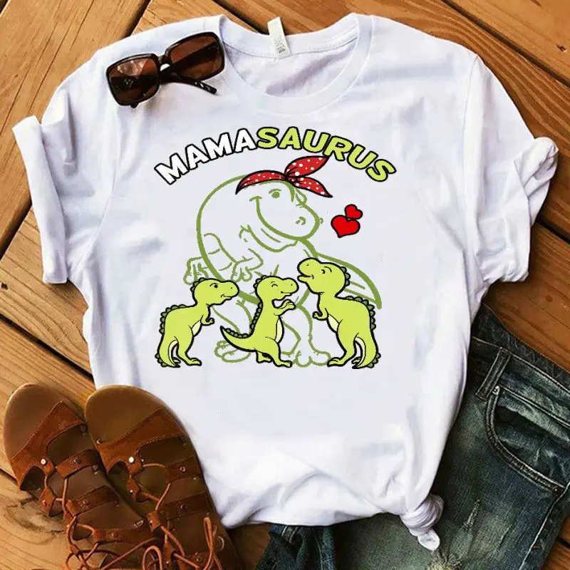 

Mamasaurus T-Rex Dinosaur Mama Women's T-shirts Casual Short Sleeve Graphic Print Female Tees Shirt Aesthetic Tops Clothes