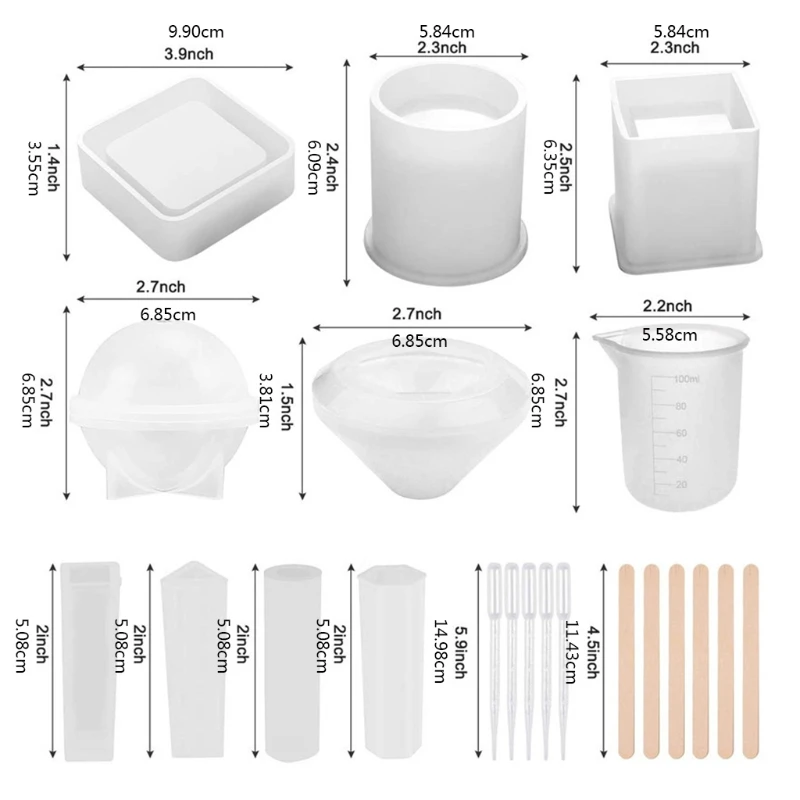 68Pcs Epoxy Resin Mold Set Square Cylinder Cube Round Diamond Mixing Cup Pendant Silicone Mould DIY Crafts Coaster Tool 
68Pcs Epoxy Resin Mold Set Square Cylinder Cube Round Diamond Mixing Cup Pendant Silicone Mould DIY Crafts Coaster Tool