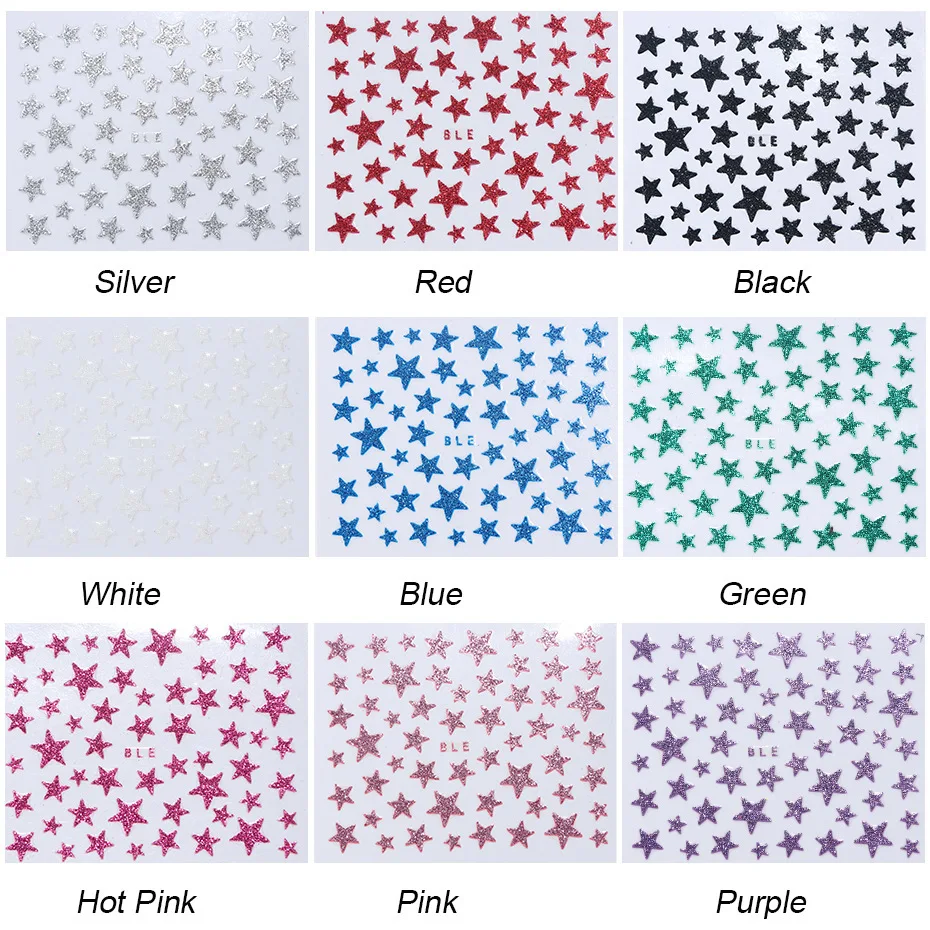 Nail Stickers Back Glue 3D Matte Glitters Powder Effect Stars Shape Designs Nail Decal Decoration Tips For Beauty Salons
Nail Stickers Back Glue 3D Matte Glitters Powder Effect Stars Shape Designs Nail Decal Decoration Tips For Beauty Salons
