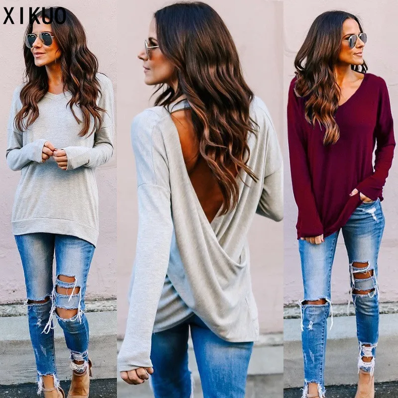 Hot Sale In Autumn and Winter V-neck Sexy Ladies Open Back Personality Long-sleeved Solid Color All-match T-shirt
Hot Sale In Autumn and Winter V-neck Sexy Ladies Open Back Personality Long-sleeved Solid Color All-match T-shirt