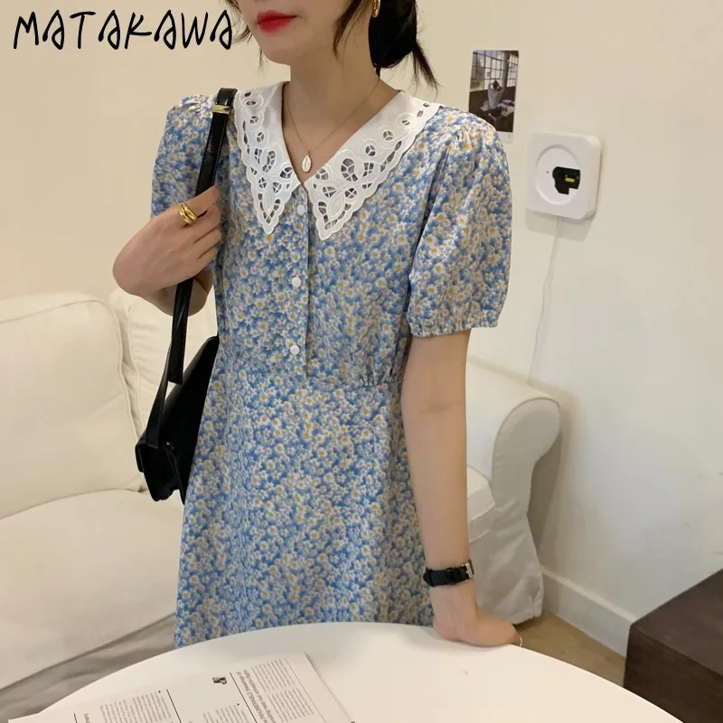 Женское длинное платье с цветочным принтом MATAKAWA летнее шифоновое кукольным