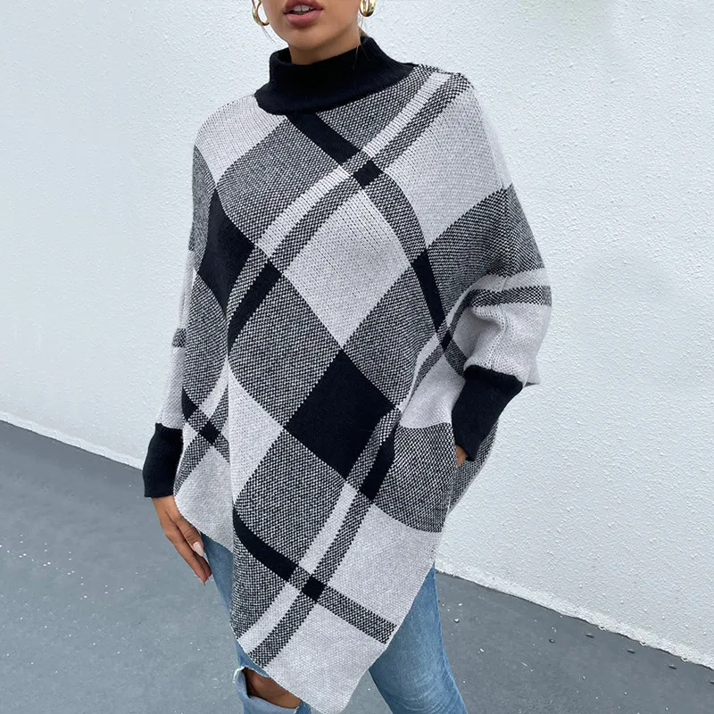 Women Autumn and Winter Batwing Sleeve Sweater Turleneck Plaid Cloak Knitwear Fashion Casual Female Tops
Women Autumn and Winter Batwing Sleeve Sweater Turleneck Plaid Cloak Knitwear Fashion Casual Female Tops