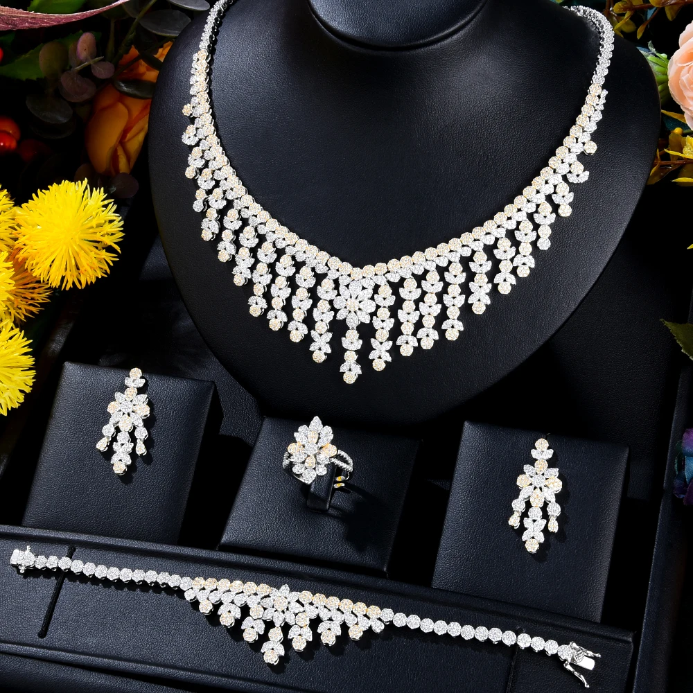 Jimbora Luxury Bridal Gorgeous Big Necklace Bangle Earrings Ring 4PCS Jewelry Set For Women Lady Bridal Wedding Jewellery
Jimbora Luxury Bridal Gorgeous Big Necklace Bangle Earrings Ring 4PCS Jewelry Set For Women Lady Bridal Wedding Jewellery