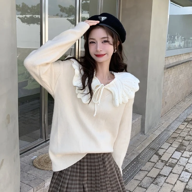 Sweet Gentle Ruffled Collar Sweater Women 's Autumn and Winter Korean Knitwear 2021 Popular Chic Early Autumn Top
Sweet Gentle Ruffled Collar Sweater Women 's Autumn and Winter Korean Knitwear 2021 Popular Chic Early Autumn Top