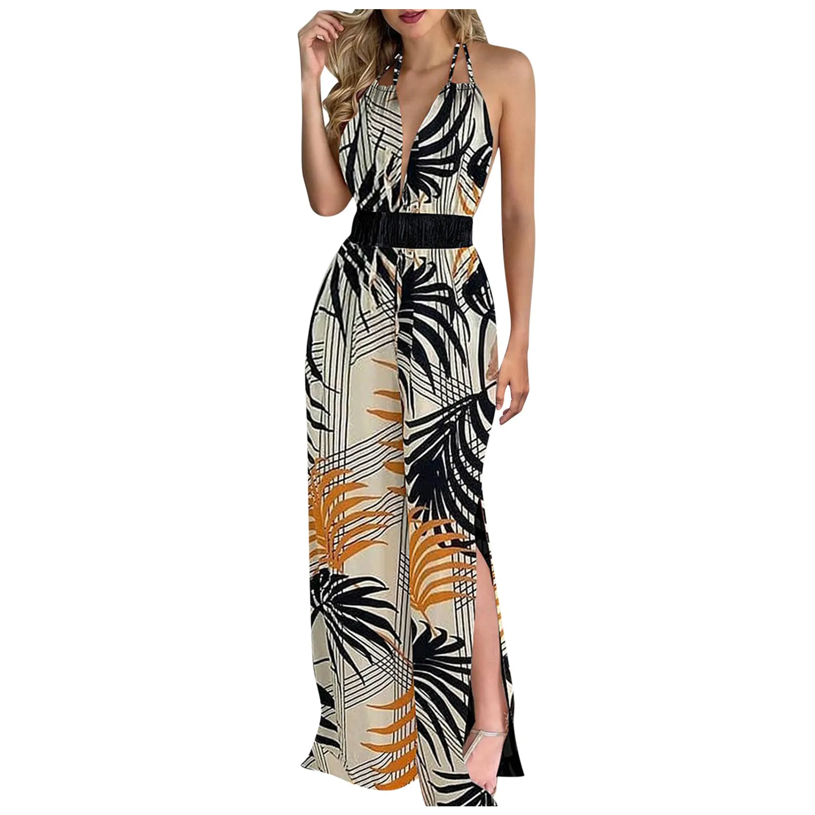 Women Floral Print Sleeveless V-neck Halter Backless Slit Wide Leg Jumpsuit Streetwear Summer Long Playsuit Overalls New #463
Women Floral Print Sleeveless V-neck Halter Backless Slit Wide Leg Jumpsuit Streetwear Summer Long Playsuit Overalls New #463