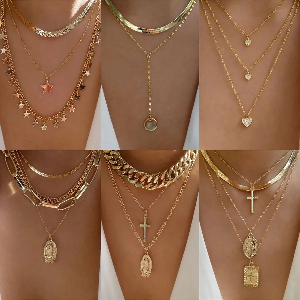 Bls-miracle модное золотое ожерелье в форме сердца для женщин многослойное с