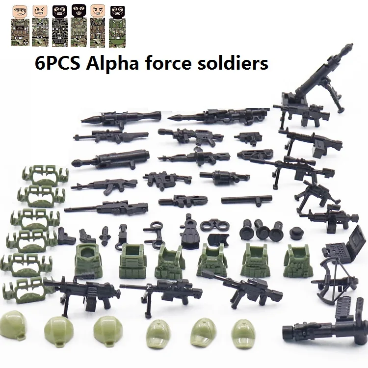 6PCS/lots Russian Alpha Modern Special Forces Soldier MOC SWAT Military Weapons Playmobil Figures Building Block Brick Mini Toys
6PCS/lots Russian Alpha Modern Special Forces Soldier MOC SWAT Military Weapons Playmobil Figures Building Block Brick Mini Toys