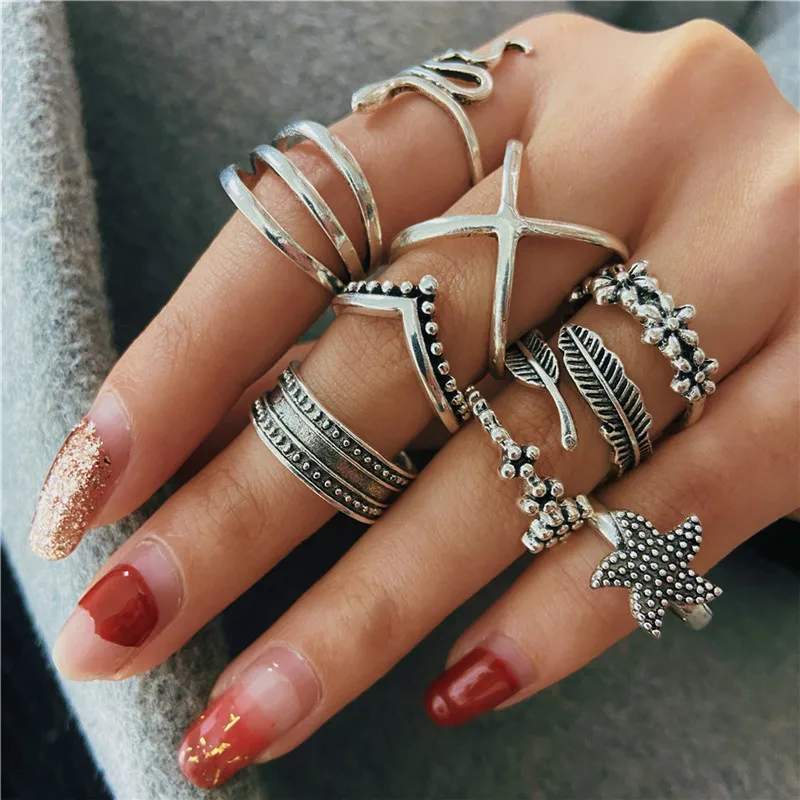 Docona 9pcs/sets Silver Color Snake Finger Rings for Women Bohemia Feather Starfish Joint Rings Set Female Jewelry Anillos 17590
Docona 9pcs/sets Silver Color Snake Finger Rings for Women Bohemia Feather Starfish Joint Rings Set Female Jewelry Anillos 17590