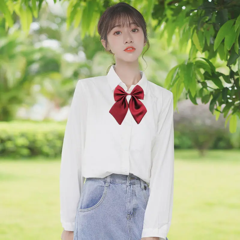 Harajpoo Female Shirts Spring Summer Uniform Original Long Short Sleeve Bow Loose All-match Korean White Student Buttoned Shirt 
Harajpoo Female Shirts Spring Summer Uniform Original Long Short Sleeve Bow Loose All-match Korean White Student Buttoned Shirt