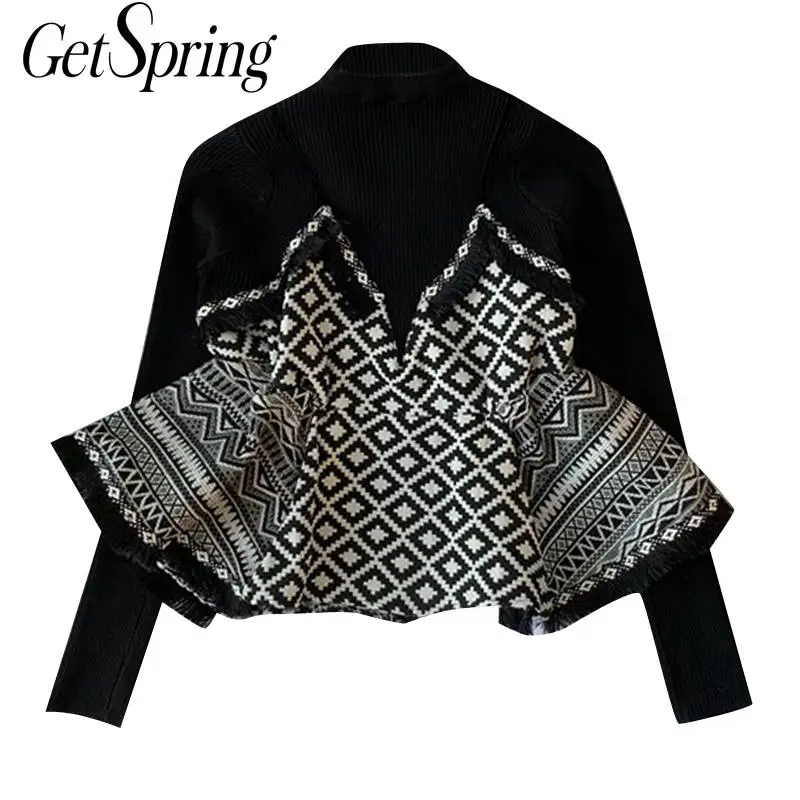 Getspring Women Sweater Ruffles Color Matching Vintage Knit Sweater Women Casual Embroidery Plaid Vintage Sweaters Women 2020
Getspring Women Sweater Ruffles Color Matching Vintage Knit Sweater Women Casual Embroidery Plaid Vintage Sweaters Women 2020