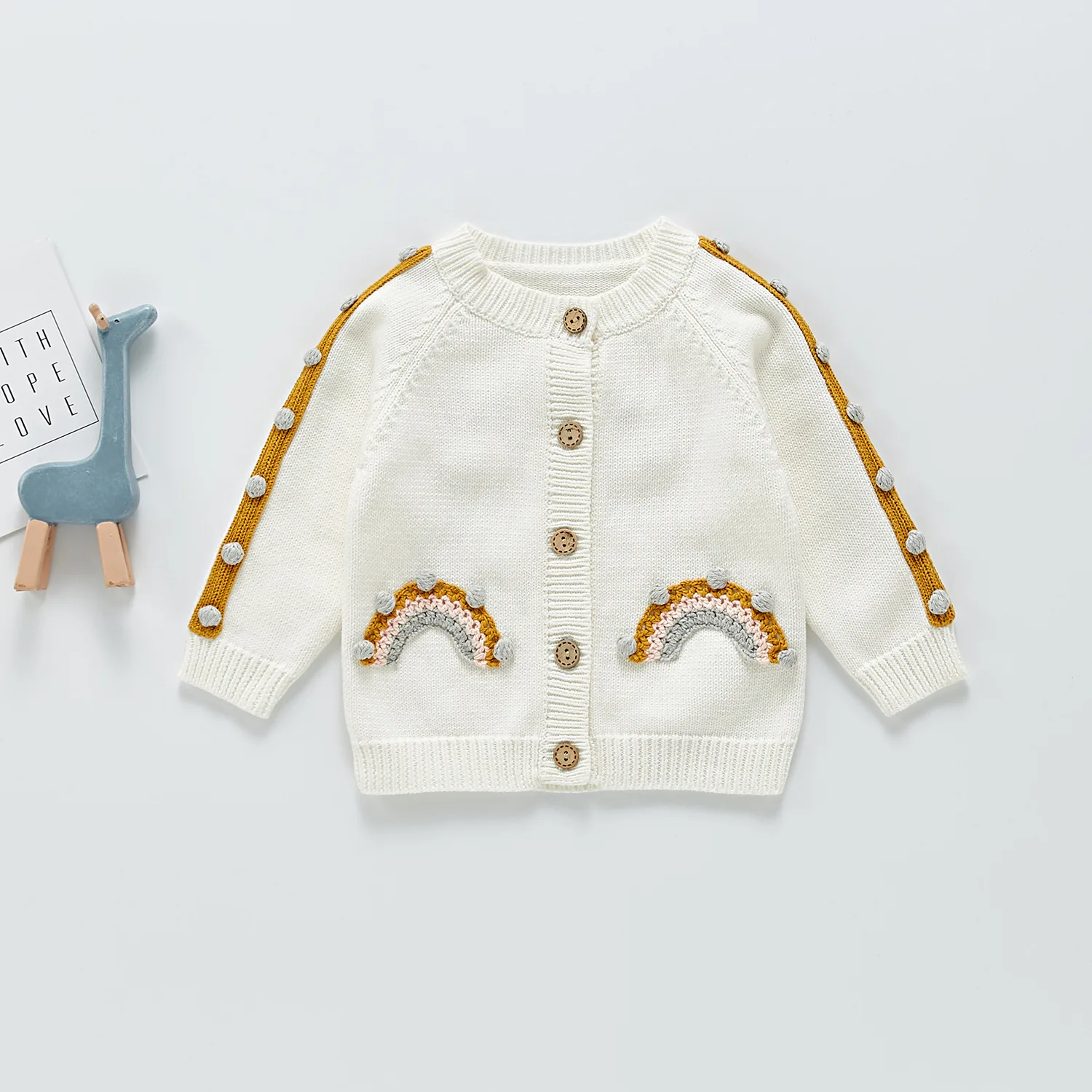 European and American Children's Handmade Rainbow Bubble Ball Knitted Wool Cardigan for Girls 0-2 Years Old Top Cotton Coat
European and American Children's Handmade Rainbow Bubble Ball Knitted Wool Cardigan for Girls 0-2 Years Old Top Cotton Coat