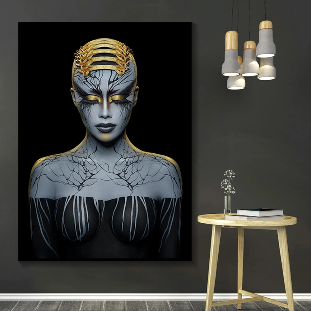 African Art Black and Golden Woman Canvas Painting Posters and Print Scandinavian Wall Art Picture for Living Room Decoration 
African Art Black and Golden Woman Canvas Painting Posters and Print Scandinavian Wall Art Picture for Living Room Decoration