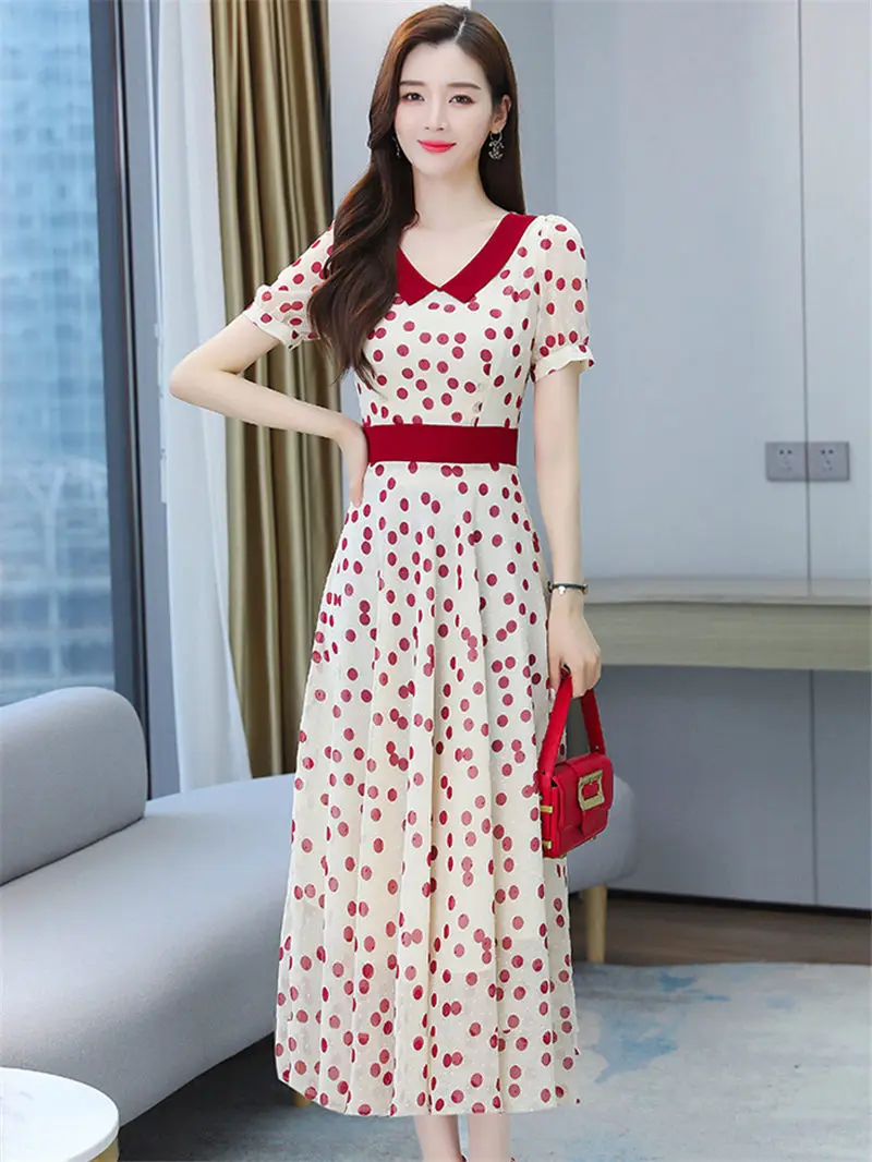 Polka Dot Chiffon Dress Female Summer 2021 New Temperament Slim Beach Bohemian Long Dress Short Sleeve Spliced Vestidos zh1448
Polka Dot Chiffon Dress Female Summer 2021 New Temperament Slim Beach Bohemian Long Dress Short Sleeve Spliced Vestidos zh1448