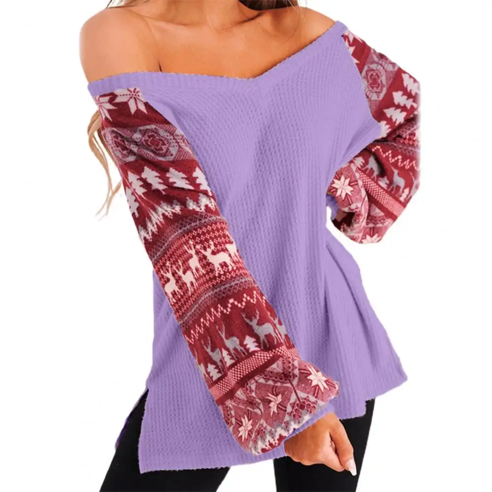 Christmas Sweater Print Lantern Sleeve Knitted V Neck Side Split Pullover Lady Sweater for Daily Wear
Christmas Sweater Print Lantern Sleeve Knitted V Neck Side Split Pullover Lady Sweater for Daily Wear
