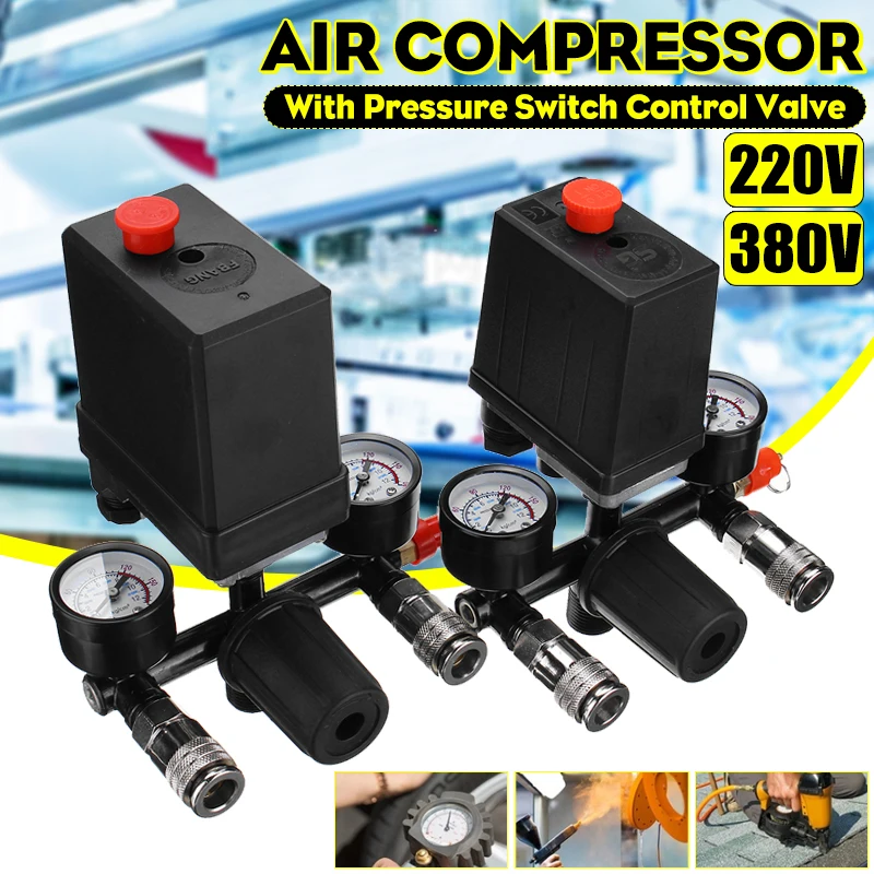 Drillpro 240V/380V AC Regulator Duty Air Compressor Pump Pressure Control Switch Air Pump Control Valve 7.25-125 PSI with Gauge
Drillpro 240V/380V AC Regulator Duty Air Compressor Pump Pressure Control Switch Air Pump Control Valve 7.25-125 PSI with Gauge