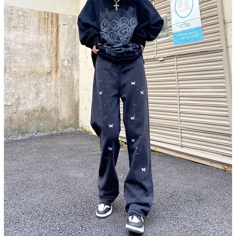 Vintage 90s Aesthetic Streetwear Jeans Women's High Waist Black Straight Denim pants Harajuku Butterfly print Grunge Wide Leg
Vintage 90s Aesthetic Streetwear Jeans Women's High Waist Black Straight Denim pants Harajuku Butterfly print Grunge Wide Leg
