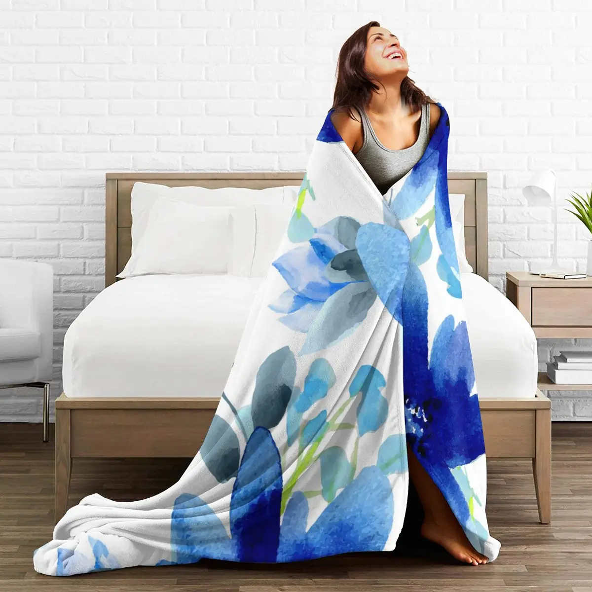 Flannel Blanket Blue Flowers Watercolor Ultra-Soft Micro Fleece Blanket for Bathrobe Sofa Bed Travel Home Winter Spring Fall
Flannel Blanket Blue Flowers Watercolor Ultra-Soft Micro Fleece Blanket for Bathrobe Sofa Bed Travel Home Winter Spring Fall