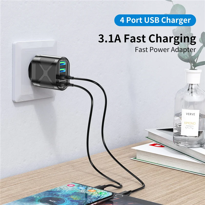 Зарядное устройство USLION с 4 USB-портами 3 А 48 Вт | Мобильные телефоны и аксессуары