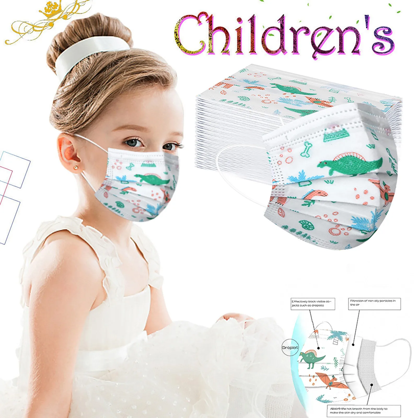 50pc Cartoons Dinosaur Print Non Woven Children Disposable Face Mask 3ply Ear Loop Mask Windproof Breathable Mask For Face Kids
50pc Cartoons Dinosaur Print Non Woven Children Disposable Face Mask 3ply Ear Loop Mask Windproof Breathable Mask For Face Kids