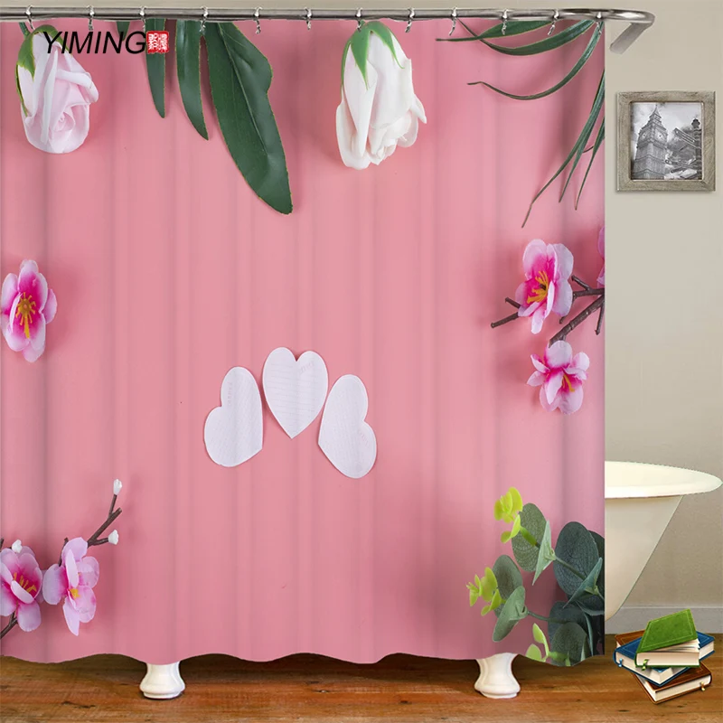 Pink background rose flower peach blossom print bathroom shower curtain polyester waterproof home decoration curtain with hook
Pink background rose flower peach blossom print bathroom shower curtain polyester waterproof home decoration curtain with hook