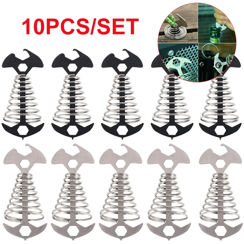 10PCS Deck Anchor Pegs Fishbone Tent Stakes with Spring Buckle Tent Nail Rope Buckle Board Pegs Bottle Can Opener Screwdriver
10PCS Deck Anchor Pegs Fishbone Tent Stakes with Spring Buckle Tent Nail Rope Buckle Board Pegs Bottle Can Opener Screwdriver