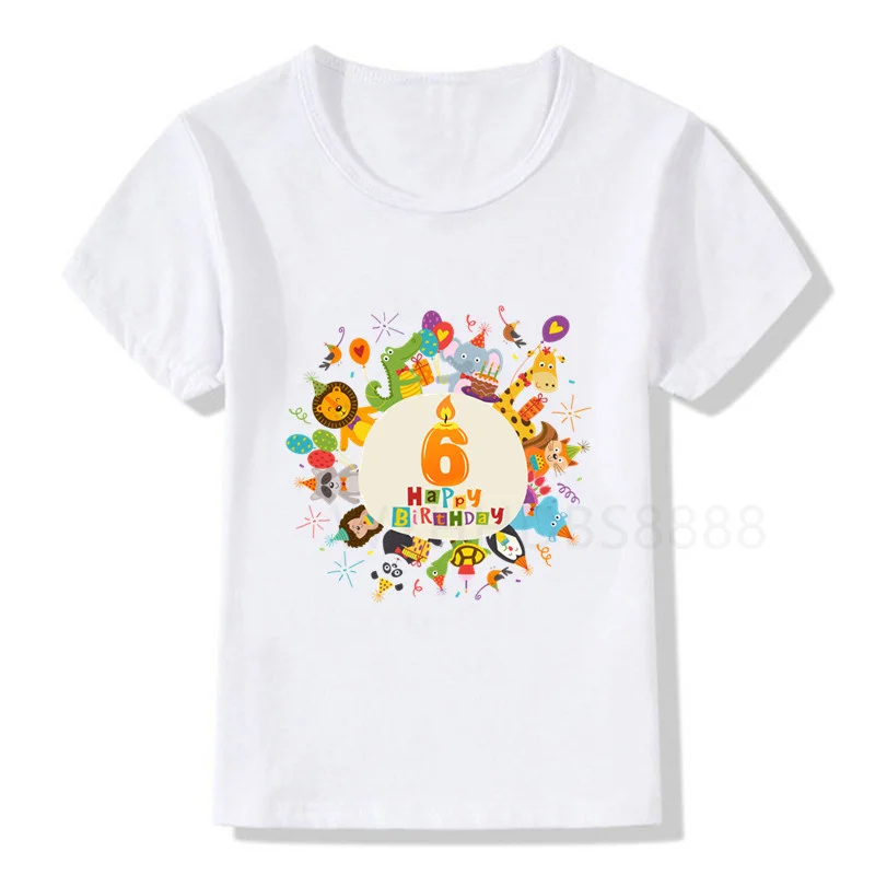 Детская футболка с рисунком животных на вечеринку день рождения цифры имя 1-9 лет