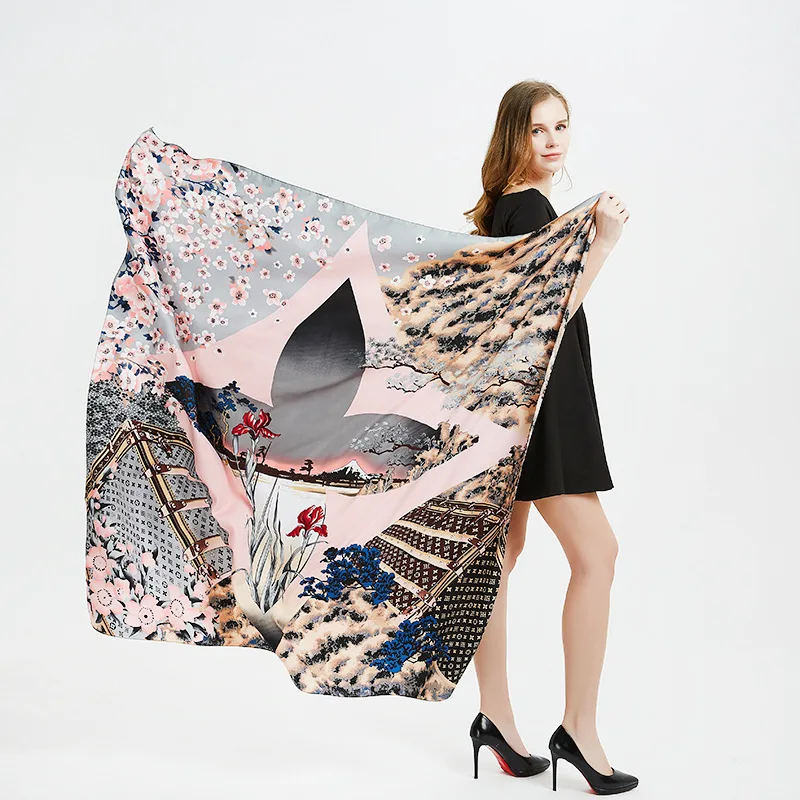 130*130cm TOP Silk Flower four seasons Scarves Women Foulard Square Hijab Scarf Ladies Shawl wrap muffler pareo female hijab
130*130cm TOP Silk Flower four seasons Scarves Women Foulard Square Hijab Scarf Ladies Shawl wrap muffler pareo female hijab