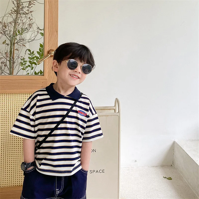 Boys Summer 2021 Striped Short Sleeve Tees Kids Cotton Embroidery Turn-down Collar T shirts
Boys Summer 2021 Striped Short Sleeve Tees Kids Cotton Embroidery Turn-down Collar T shirts