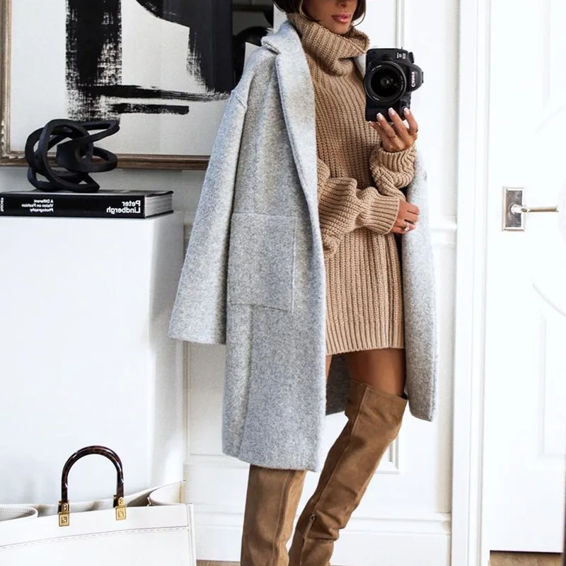 Donsignet Women Woolen Coat 2021 Autumn Winter Women Fashoin Solid Color Cardigan Loose Casual Long Wool Coat Abrigos Mujer
Donsignet Women Woolen Coat 2021 Autumn Winter Women Fashoin Solid Color Cardigan Loose Casual Long Wool Coat Abrigos Mujer