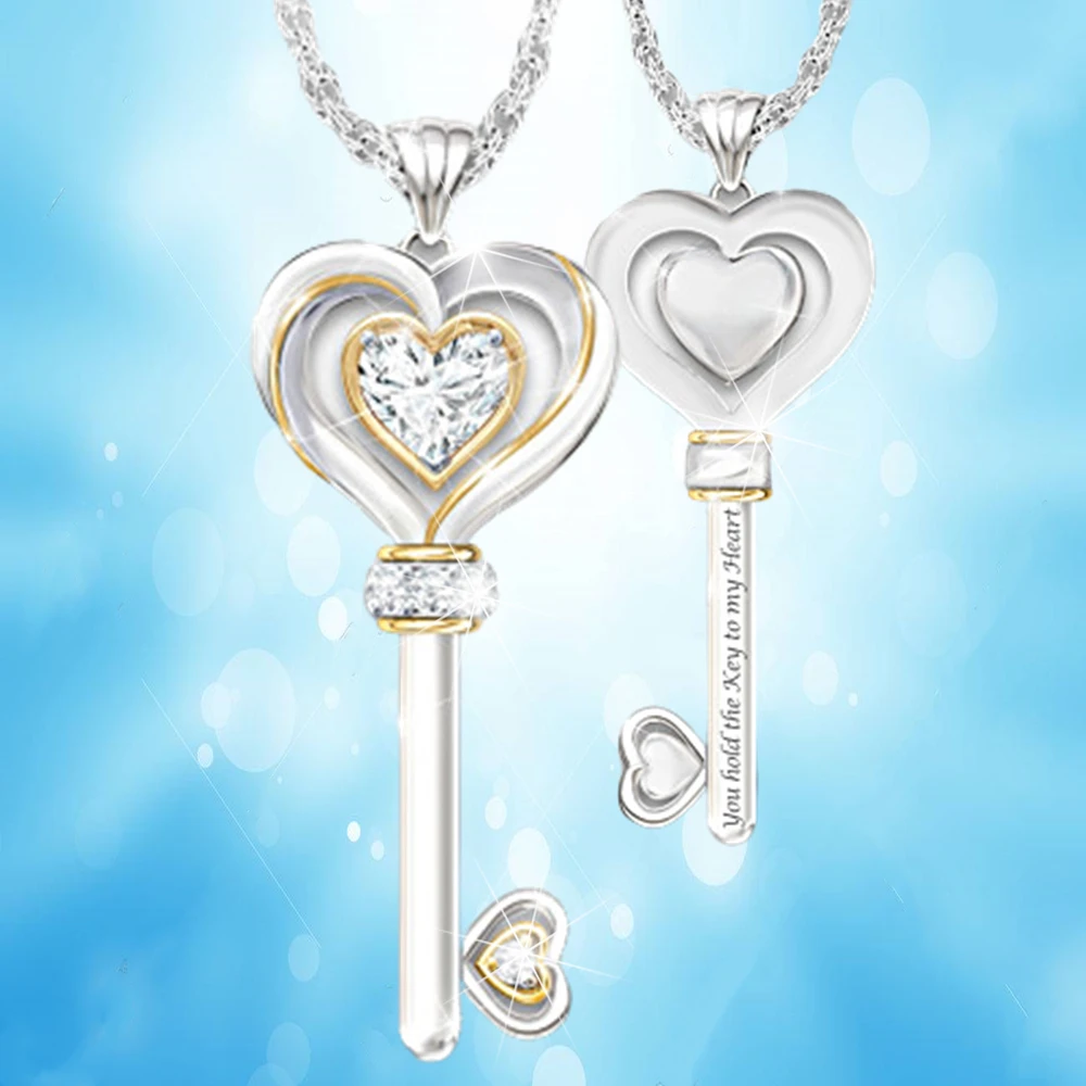 Creative Fashion Heart Key Rhinestone Pendant Necklace Exquisite Women Necklace Princess Necklace Romantic Valentine's Day Gifts
Creative Fashion Heart Key Rhinestone Pendant Necklace Exquisite Women Necklace Princess Necklace Romantic Valentine's Day Gifts