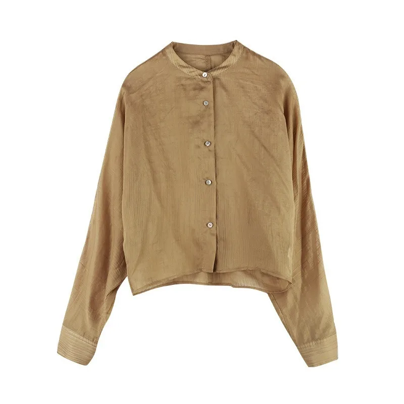 Retro Fashion Women's Shirt 2021 Spring and Autumn Stand-up Collar Loose Long-sleeved Wild Short Tencel Shirt Women Clothing
Retro Fashion Women's Shirt 2021 Spring and Autumn Stand-up Collar Loose Long-sleeved Wild Short Tencel Shirt Women Clothing