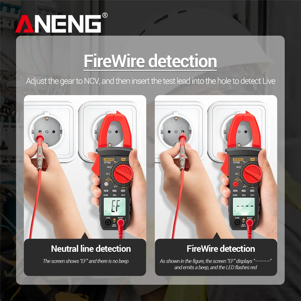 ANENG ST182 Pro Digital Clamp Meter AC Current Multimeter DC/AC Voltage Ammeter Voltages Tester Amp Hz Capacitance NCV Ohm Test
ANENG ST182 Pro Digital Clamp Meter AC Current Multimeter DC/AC Voltage Ammeter Voltages Tester Amp Hz Capacitance NCV Ohm Test