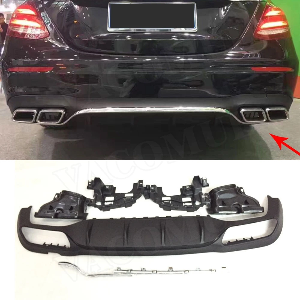 For E Class PP Rear Bumper Lip Diffuser with Exhaust Tips for Benz W213 E200 E300 E43 Sport Change to E63 AMG look 2017-2019
For E Class PP Rear Bumper Lip Diffuser with Exhaust Tips for Benz W213 E200 E300 E43 Sport Change to E63 AMG look 2017-2019