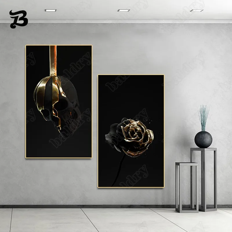 Canvas Painting Wall Art Golden Flower and Skull Canvas Posters Prints Wall Pictures Black Art for Living Room Home Decoration
Canvas Painting Wall Art Golden Flower and Skull Canvas Posters Prints Wall Pictures Black Art for Living Room Home Decoration
