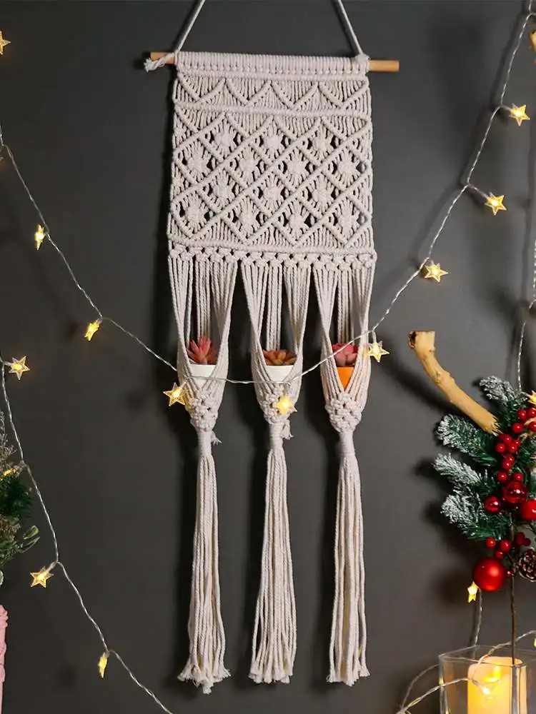 Retro Macrame Bohemian Tapestry Hand-woven Hanging Plant Hanger Flower Rope Basket Wall Art Home Decoration
Retro Macrame Bohemian Tapestry Hand-woven Hanging Plant Hanger Flower Rope Basket Wall Art Home Decoration
