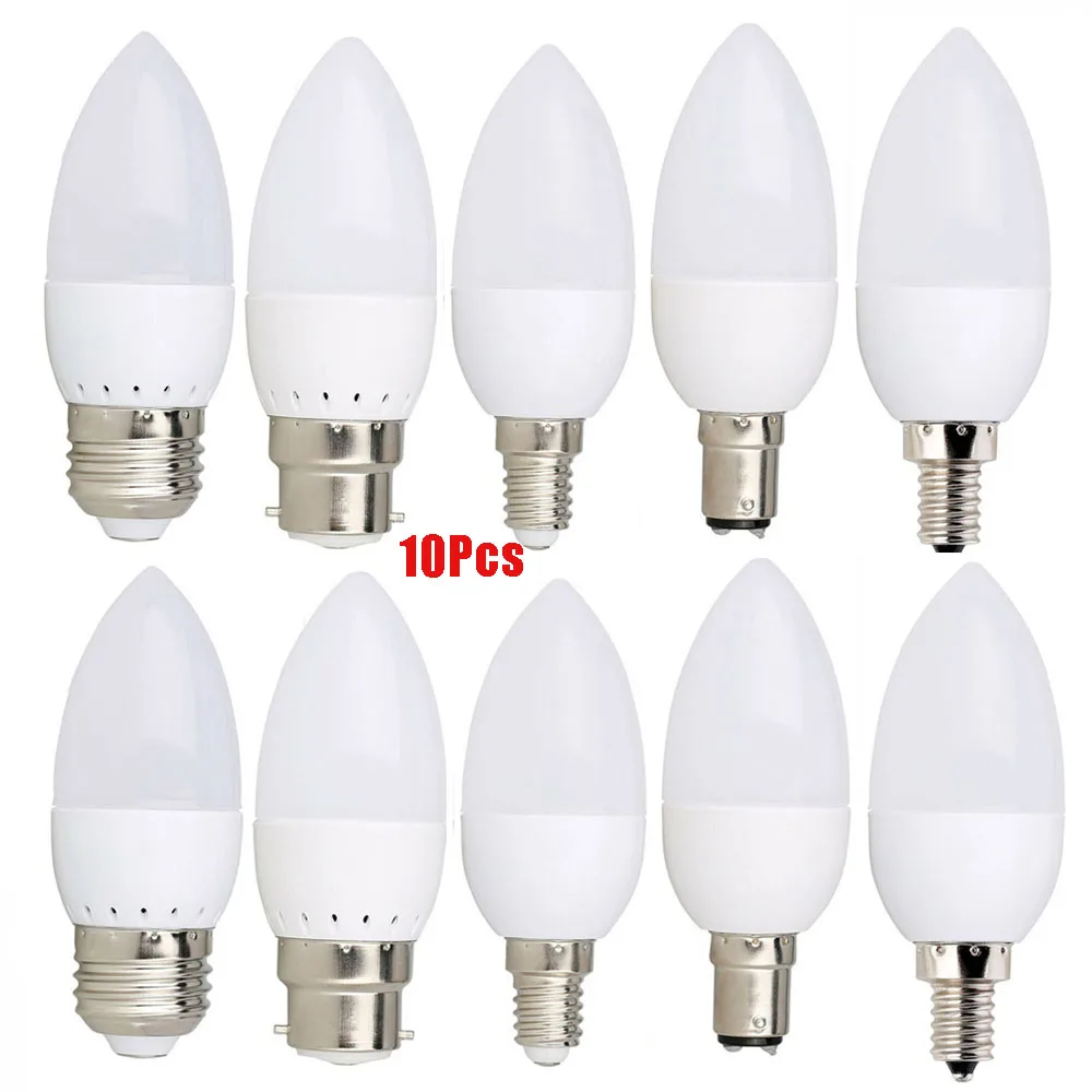 

PACK OF 10 LED Bulb 3W Candle Light E14 E27 E12 B22 B15 85-265V Chandlier Lamp Ampoule Bombillas Replace 20W Halogen Lamps
