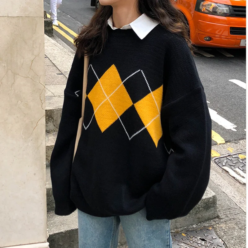 Women's Sweater Winter Geometric Pattern Fashion Basic Casual Regular Tops Female Long Sleeve Korean Oversize Jumpers Pullovers
Women's Sweater Winter Geometric Pattern Fashion Basic Casual Regular Tops Female Long Sleeve Korean Oversize Jumpers Pullovers