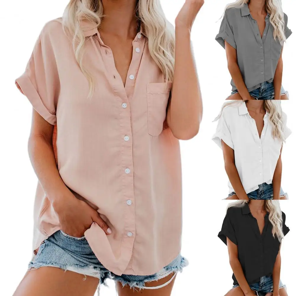 Women Fashion Casual Button Closure Shirt Turn-down Collar Top Short Sleeve Pocket Shirt Top Streetwear Holiday Beachwear
Women Fashion Casual Button Closure Shirt Turn-down Collar Top Short Sleeve Pocket Shirt Top Streetwear Holiday Beachwear