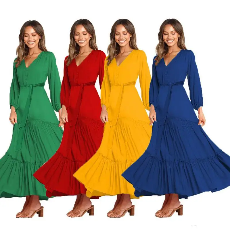 2022 New Spring Women Clothing Button V-neck Stitching Simple Fashion Dress Women Long Sleeved Big Skirtresses Dresses Clothing
2022 New Spring Women Clothing Button V-neck Stitching Simple Fashion Dress Women Long Sleeved Big Skirtresses Dresses Clothing