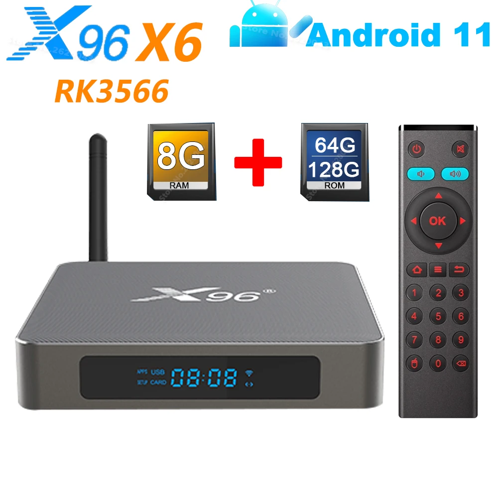 ТВ-приставка X96 X6, STB, Android 11, четырехъядерный процессор RK3566, двухдиапазонный, 2,4 ГГц, 5,8 ГГц, Wi-Fi, 1000 Мбит/с, LAN медиаплеер, ТВ-приставка 4K
ТВ-приставка X96 X6, STB, Android 11, четырехъядерный процессор RK3566, двухдиапазонный, 2,4 ГГц, 5,8 ГГц, Wi-Fi, 1000 Мбит/с, LAN медиаплеер, ТВ-приставка 4K