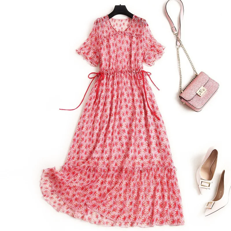 2020 Spring New Sweet Lady Silk Fairy Dresses Luxury Beading Print Ruffled Short Sleeve A-Line Midi Dress
2020 Spring New Sweet Lady Silk Fairy Dresses Luxury Beading Print Ruffled Short Sleeve A-Line Midi Dress