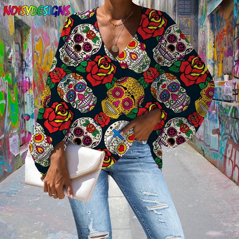 NOISYDESIGNS Autumn Women Long Sleeve Loose Shirt Cool Sugar Skull Floral Print Breathable Pluse Size Chiffon Blouse Dropship
NOISYDESIGNS Autumn Women Long Sleeve Loose Shirt Cool Sugar Skull Floral Print Breathable Pluse Size Chiffon Blouse Dropship