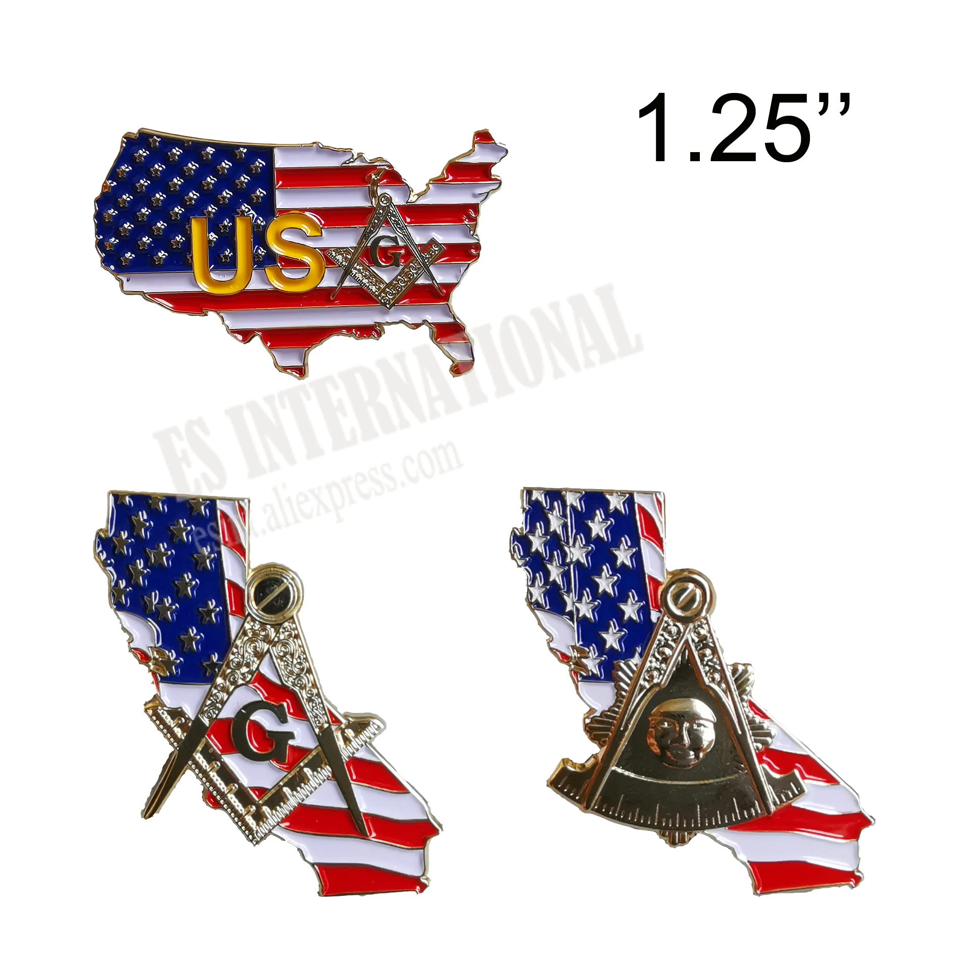 Masonic значки на лацкан металлическая Badge масон вольный каменщик USA Flag Map State of California