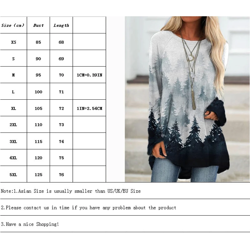Women's Fashion Mountain Treetop Print Long Sleeve T-shirt Shirts & Tops Casual Round Neck Loose Cotton Pullover Sweatshirt Plus
Women's Fashion Mountain Treetop Print Long Sleeve T-shirt Shirts & Tops Casual Round Neck Loose Cotton Pullover Sweatshirt Plus